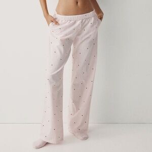 H&M Cotton Flannel Pajama Pants, Light pink/hearts, Women's Small